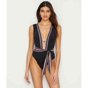 Kenneth Cole Tie Waist Plunge Swimsuit Sexy S